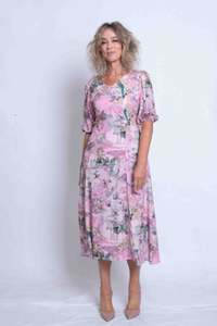 Designers 1: Sheryl May Pink Rococo Print Princess Dress