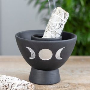 Products: Smudge Bowl Terracotta Black Triple Moon