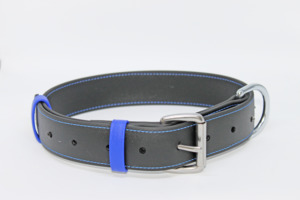 Extra Large Collars: 40MM WIDE BLACK BIOTHANE COLLAR  (BLUE BORDER).