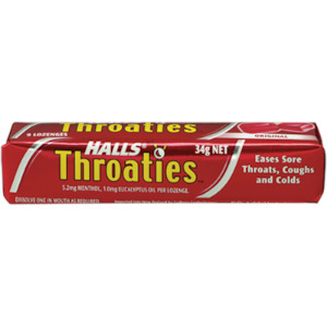 Gums Mints: HALLS THROATIES 34GM RANGE