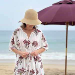 Kaftan - Palms - Damson / White -one size