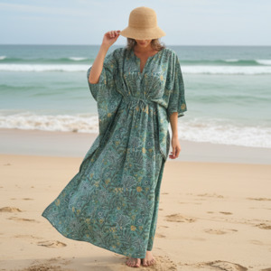 Kaftan - Floral Vine - Seaglass / Ochre -one size