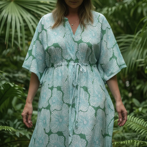 Clothing: Kaftan - Lilypad- Green / Aqua / White -one size
