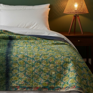 Full Kantha Dohar Quilt - Emerald Waters / Iris Blue - One of a Kind