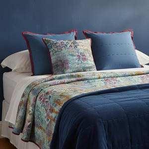 Half Kantha Doha Quilt - Vintage Rose / Blue Iris Limited Edition of 2