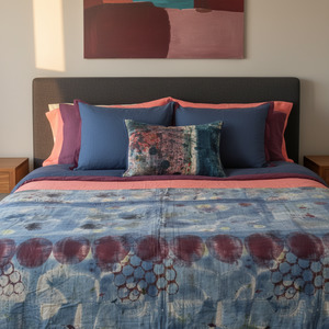 Half Kantha Dohar Quilt - Blue Moons / Blue Iris - One of a Kind