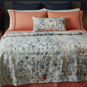 Half Kantha Dohar Quilt - Vintage Reverie in Blue / Blue Iris - One of a Kind