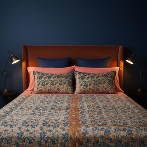 Half Kantha Dohar Quilt - Copper Rain / Blue Iris - One of a Kind