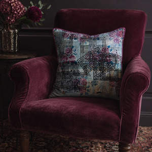 Cushions: Cushion Cover - Vintage Rose Grid 2 / Damson - 55 x 55 One-of-a-Kind
