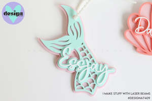 Bag Tags Keyrings: Custom Name Mermaid Tail Layered Bag Tag