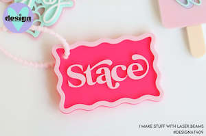 Bag Tags Keyrings: Custom Name Oblong Wave Layered Bag Tag