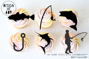 Celebration Cake Dots: Fishing Themed Shaped Cut Out Cupcake Topper