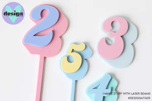 Number Letter Cake Toppers: Shadow Number Cake Topper (Stick or No Stick / 2 Sizes)