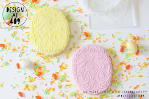 Easter Stamps Cutters: Framed Bunny On A Bicycle Raised Stamp & Cutter