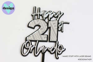 Custom: Custom Happy Age And Name With Patterning Layered Cake Topper