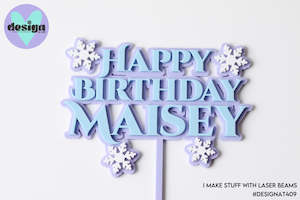 Custom: Custom Happy Birthday Name Frozen / Ice Themed Layered Cake Topper