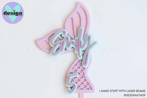 Custom: Custom Name And Age Mermaid Tail Layered Cake Topper