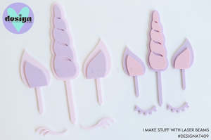 Unicorns: Layered Unicorn Horn, Ears + Lashes Cake Topper (other sizes available)