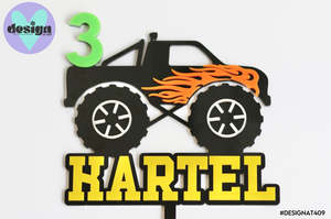 Custom: Custom Name And Age Monster Truck Layered Cake Topper