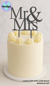 Single Layer Cake Topper: Mr & Mrs Cake Topper Style 3 (other colour choices available)