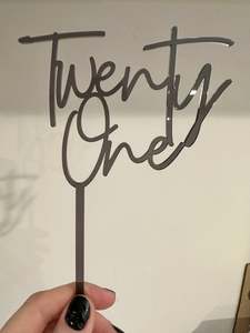 Twenty One Cake Topper Dark Grey Translucent Acrylic