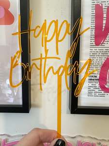 Happy Birthday Cake Topper Orange Translucent Acrylic