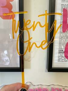 Twenty One Cake Topper Orange Translucent Acrylic