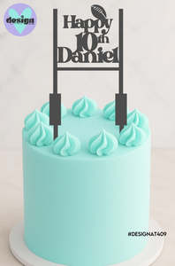 Happy Custom Age & Name Rugby Cake Topper (other colour choices available)