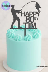 Cake Toppers: Happy Custom Age & Name Fishing Cake Topper (other colour choices available)