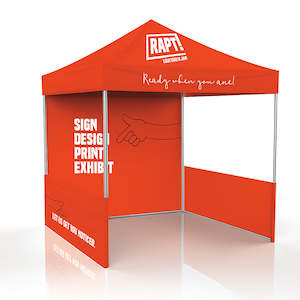 Marquee/Gazebo with custom printed roof, back wall and half sides