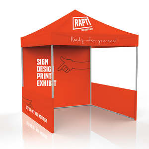 Marquee/Gazebo with custom printed roof, back wall and half sides