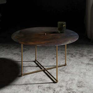 RENZO SERAFINI | QUATTRO QUARTI ROUND BROWN STEEL COFFEE TABLE WITH LED LIGHT