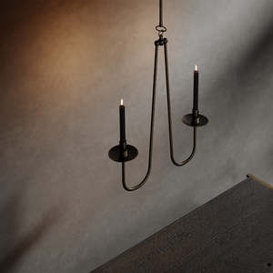 RENZO SERAFINI | PENOMBRA DOUBLE-ARM DARK BRASS CEILING CANDELABRUM