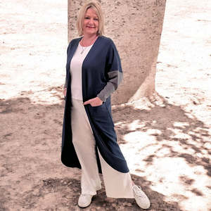 Sale: cardigan merino mix - nicky - petrol blue grey