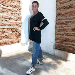 sweater merino mix - pink stripe trim - rachel