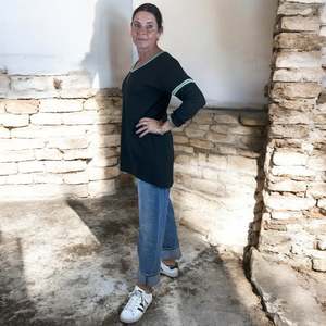 Sale: sweater merino mix - lime stripe trim - rachel