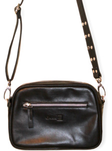 Bags And Accessories: leather crossbody bag - black & silver