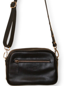 leather crossbody bag - black & antique brass