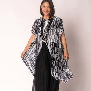 Tops: silk cross-over dress - black and white print