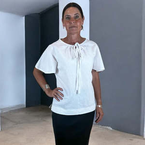 Tops: linen cotton blouse-white-jenny