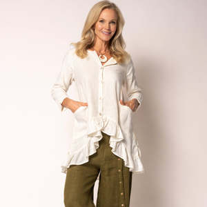 Tops: linen cotton frill jacket - cream