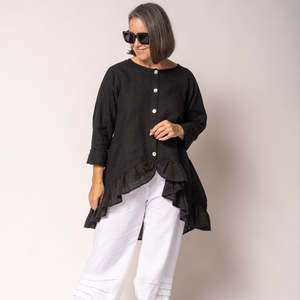 Tops: linen cotton frill jacket - onyx