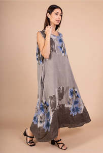 linen printed dress - latte - italian