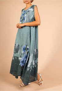 Dresses: linen printed dress - eggshell - italian