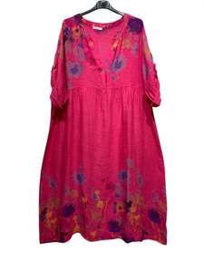 linen printed dress - fuschia - collette
