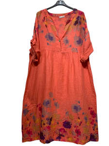 linen printed dress - coral - collette