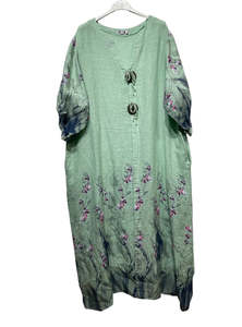 Dresses: linen printed dress - eggshell - shell detail