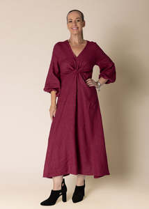 Dresses: linen twist front dress - mulberry wine