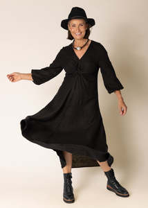 linen twist front dress - onyx