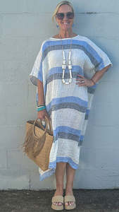 Dresses: linen dress - brinley - navy